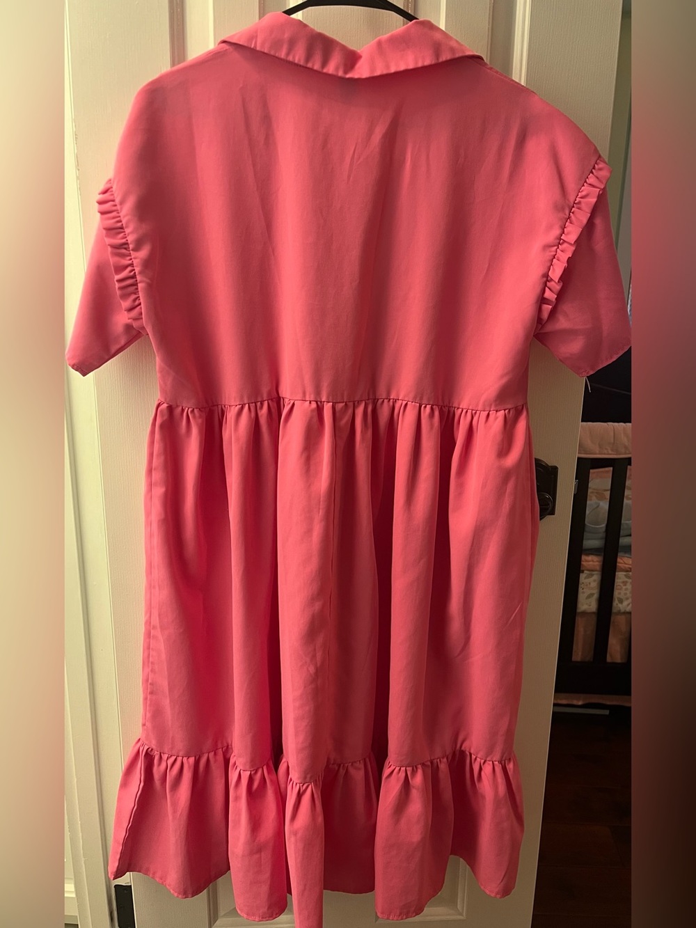 Pink Ruffle-Hem Button Front Midi Dress - Picture 2 of 5